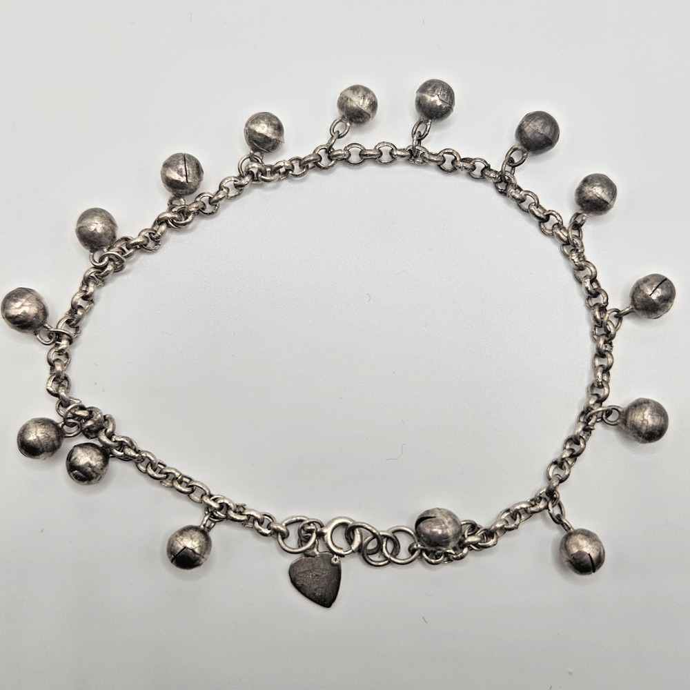 Sterling Silver Jingle Bell Anklet Bracelet Belly Dancer Boho Heart 925 8.75"